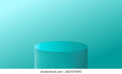 A stylish and clean 3D rendering of a floating podium with a gradient turquoise background. Suitable for advertising, commercial branding, and high-end product photography