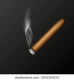 Close elegante de um charuto em chamas com fumaça em um fundo escuro ilustração vetorial realista.Mostrando luxo, relaxamento e temas sofisticação em cigarro, estilo de vida.