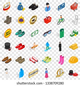 Stylish clothes icons set. Isometric style of 36 stylish clothes vector icons for web for any design