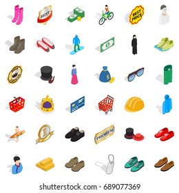 Stylish clothes icons set. Isometric style of 36 stylish clothes vector icons for web isolated on white background