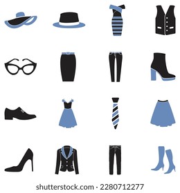 Stylish Clothes Icons. Two Tone Flat Design. Vector Illustration.