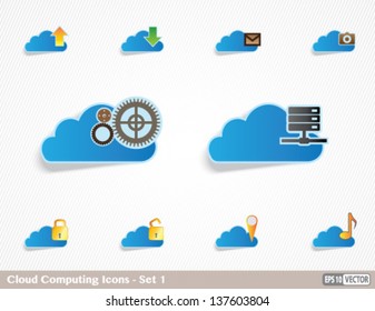 Stylish Cloud Computing Icons - Vector Set