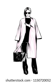 Stylish coat. Stylish look. Clothes and accessories. Vector illustration for a postcard or a poster. Fashion and style, vintage.