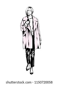 Stylish coat. Stylish look. Clothes and accessories. Vector illustration for a postcard or a poster. Fashion and style, vintage.