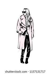 Stylish coat. Stylish look. Clothes and accessories. Vector illustration for a postcard or a poster. Fashion and style, vintage.