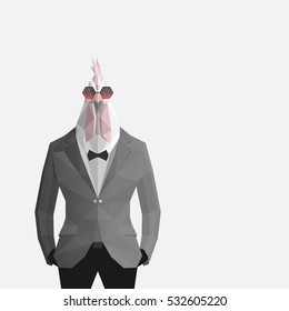 Stylish cock in suit.White background.