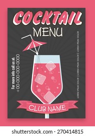 Stylish Cocktail menu card design for club, pub, night parties and beer bar.