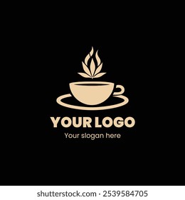 "Stylish Coffee Cup with Leaves and Steam Design"

