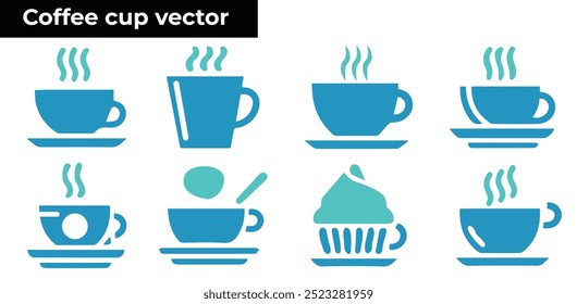 Diseños de Vector de taza de café con estilo, perfectos para la marca, logotipos, menús, embalaje y uso de Web. Alta calidad, editable