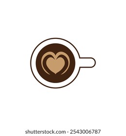 Vector de café dibujado a mano. Ilustración del arte del latte. Icono de capuchino. Taza caliente con arte de corazón lechoso. Logo perfecto para restaurantes, amantes del café, entusiastas del espresso. Día de San Valentín y Fecha Ideas.