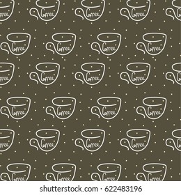 Stylish coffee mug. Vector background. Pattern.