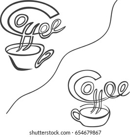 Stylish coffee mugs. Sketch. Calligraphy. Vector.