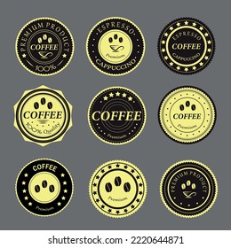 
Logotipo elegante de pegatinas de café conjunto en oro y negro