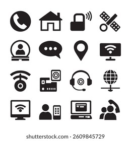 A stylish collection of communication-themed icons including chat bubbles, customer service, and tech support visuals. Ideal for digital marketing.