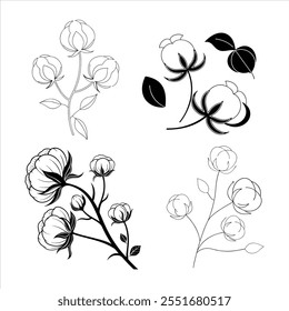 A stylish collection of cotton flower abstract line art vector illustrations. Perfect for creating minimalist designs, botanical decor, and digital art projects with an elegant touch.
