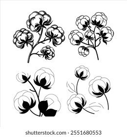 A stylish collection of cotton flower abstract line art vector illustrations. Perfect for creating minimalist designs, botanical decor, and digital art projects with an elegant touch.