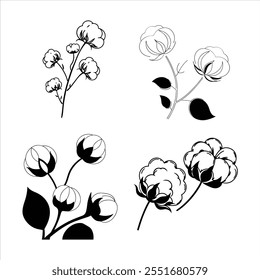 A stylish collection of cotton flower abstract line art vector illustrations. Perfect for creating minimalist designs, botanical decor, and digital art projects with an elegant touch.