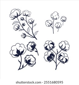 A stylish collection of cotton flower abstract line art vector illustrations. Perfect for creating minimalist designs, botanical decor, and digital art projects with an elegant touch.