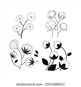 A stylish collection of cotton flower abstract line art vector illustrations. Perfect for creating minimalist designs, botanical decor, and digital art projects with an elegant touch.