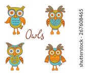 A stylish collection of cute, funny owls. Vector illustration