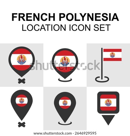 A stylish collection of location icons featuring the French Polynesia flag for use in travel maps, regional info, and digital projects.
