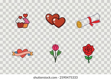 A stylish collection of love and wedding vector icons for creative Valentine’s projects.
