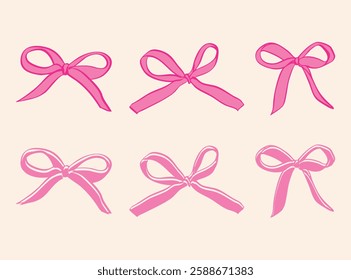 A stylish collection of pink ribbon bows in a coquette aesthetic. This elegant and feminine set is perfect for fashion, beauty, romantic, and vintage-themed designs. 