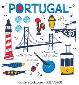 Stylish collection of typical Portuguese icons. Vector illustration