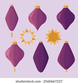 A stylish collection of vector Christmas tree baubles in elegant purple and pink tones. Fully scalable and easy to customize vector graphics for versatile creative use.