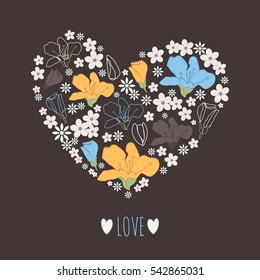 Stylish color decorative vector heart with tender flowers