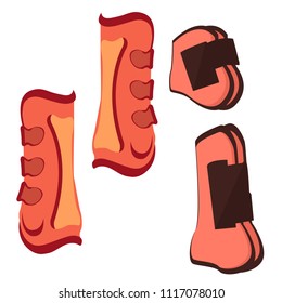 Stylish color Front buts, rear boots, bandages, wrappers, equestrian sport, equestrian ammunition.  Modern vector flat design image isolated on white background Horse riding, horseback riding