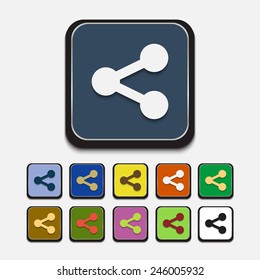 Stylish colored icons, share. Flat design, long shadow. Vector illustration.
