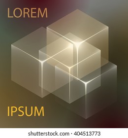 Stylish colorful background with 3d glowing cubes. Abstract background texture with blurred shapes and space for text or caption. Abstract background for apps, presentations or corporate use.