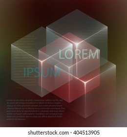 Stylish colorful background with 3d glowing cubes. Abstract background texture with blurred shapes and space for text or caption. Abstract background for apps, presentations or corporate use.