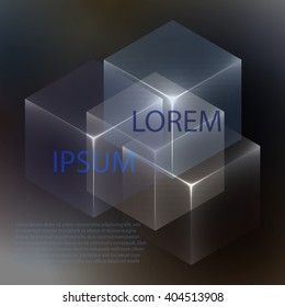Stylish colorful background with 3d glowing cubes. Abstract background texture with blurred shapes and space for text or caption. Abstract background for apps, presentations or corporate use.
