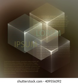 Stylish colorful background with 3d glowing cubes. Abstract background texture with blurred shapes and space for text or caption. Abstract background for apps, presentations or corporate use.