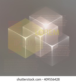 Stylish colorful background with 3d glowing cubes. Abstract background texture with blurred shapes and space for text or caption. Abstract background for apps, presentations or corporate use.