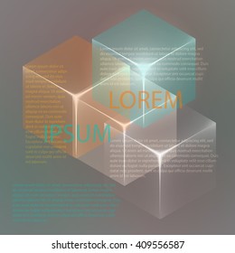 Stylish colorful background with 3d glowing cubes. Abstract background texture with blurred shapes and space for text or caption. Abstract background for apps, presentations or corporate use.