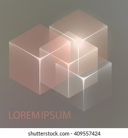 Stylish colorful background with 3d glowing cubes. Abstract background texture with blurred shapes and space for text or caption. Abstract background for apps, presentations or corporate use.