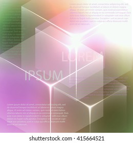 Stylish colorful background with 3d glowing cubes. Abstract background texture with blurred shapes and space for text or caption. Abstract background for apps, presentations or corporate use.