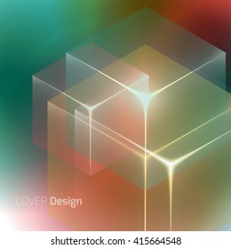 Stylish colorful background with 3d glowing cubes. Abstract background texture with blurred shapes and space for text or caption. Abstract background for apps, presentations or corporate use.