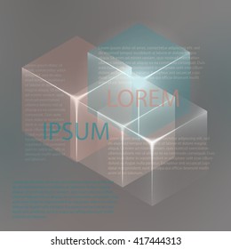Stylish colorful background with 3d glowing cubes. Abstract background texture with blurred shapes and space for text or caption. Abstract background for apps, presentations or corporate use.