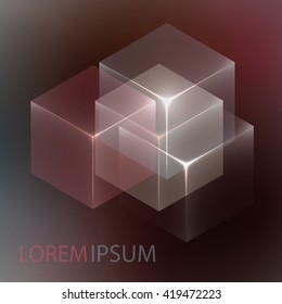 Stylish colorful background with 3d glowing cubes. Abstract background texture with blurred shapes and space for text or caption. Abstract background for apps, presentations or corporate use.