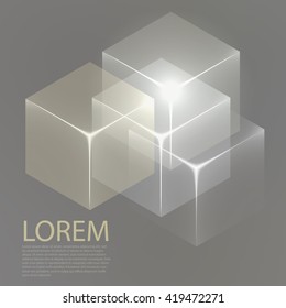 Stylish colorful background with 3d glowing cubes. Abstract background texture with blurred shapes and space for text or caption. Abstract background for apps, presentations or corporate use.