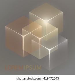 Stylish colorful background with 3d glowing cubes. Abstract background texture with blurred shapes and space for text or caption. Abstract background for apps, presentations or corporate use.