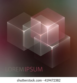 Stylish colorful background with 3d glowing cubes. Abstract background texture with blurred shapes and space for text or caption. Abstract background for apps, presentations or corporate use.