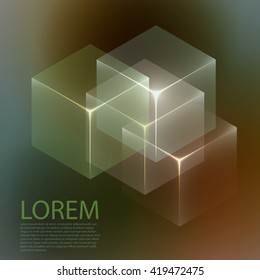 Stylish colorful background with 3d glowing cubes. Abstract background texture with blurred shapes and space for text or caption. Abstract background for apps, presentations or corporate use.