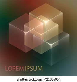 Stylish colorful background with 3d glowing cubes. Abstract background texture with blurred shapes and space for text or caption. Abstract background for apps, presentations or corporate use.
