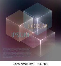Stylish colorful background with 3d glowing cubes. Abstract background texture with blurred shapes and space for text or caption. Abstract background for apps, presentations or corporate use.