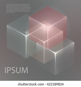 Stylish colorful background with 3d glowing cubes. Abstract background texture with blurred shapes and space for text or caption. Abstract background for apps, presentations or corporate use.